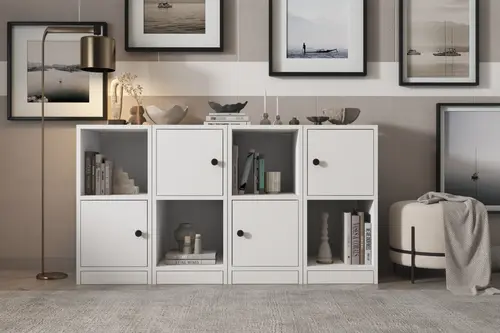 Leksa 4 Kapaklı Raflı Kitaplık 130 Cm Beyaz Ktp-1180-Ç