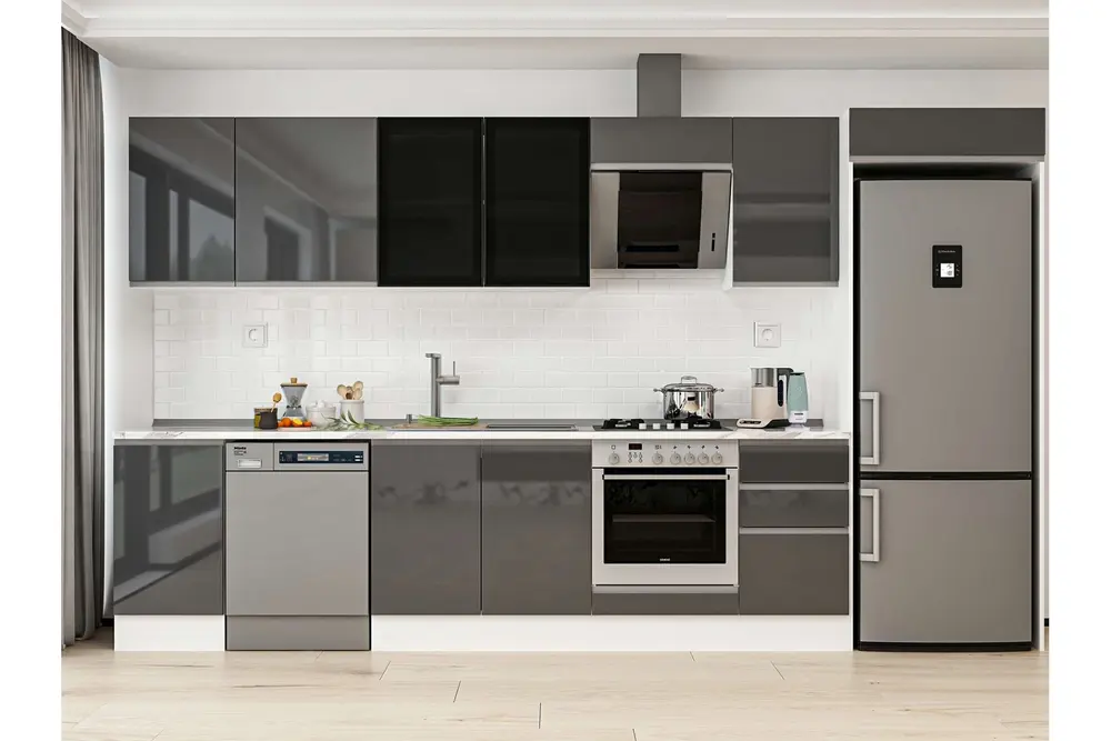 Alvinka 370X222 Cm Mutfak Dolabı, Mb E80S45S45 3 Antrasit Suntalam
