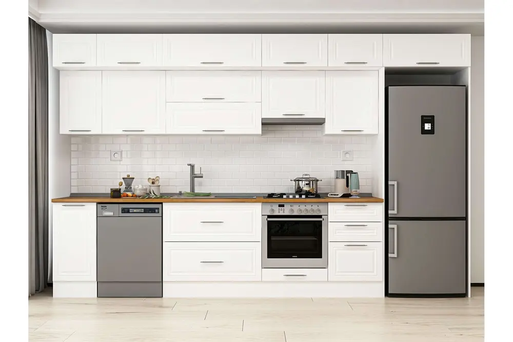 Alvinka 380X240 Cm Klasik Mebran Mutfak Dolabı, Mb E90S40S50 1 Mebran Beyaz Suntalam