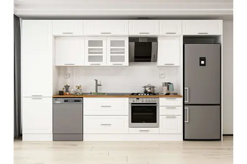 Alvinka 385X240 Cm Klasik Mebran Mutfak Dolabı, Mbb E80B60S45 3 Mebran Beyaz Suntalam