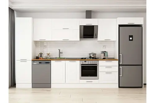 Alvinka 400X222 Cm Klasik Mebran Mutfak Dolabı, Mbb E90B50S60 2 Mebran Beyaz Mdf