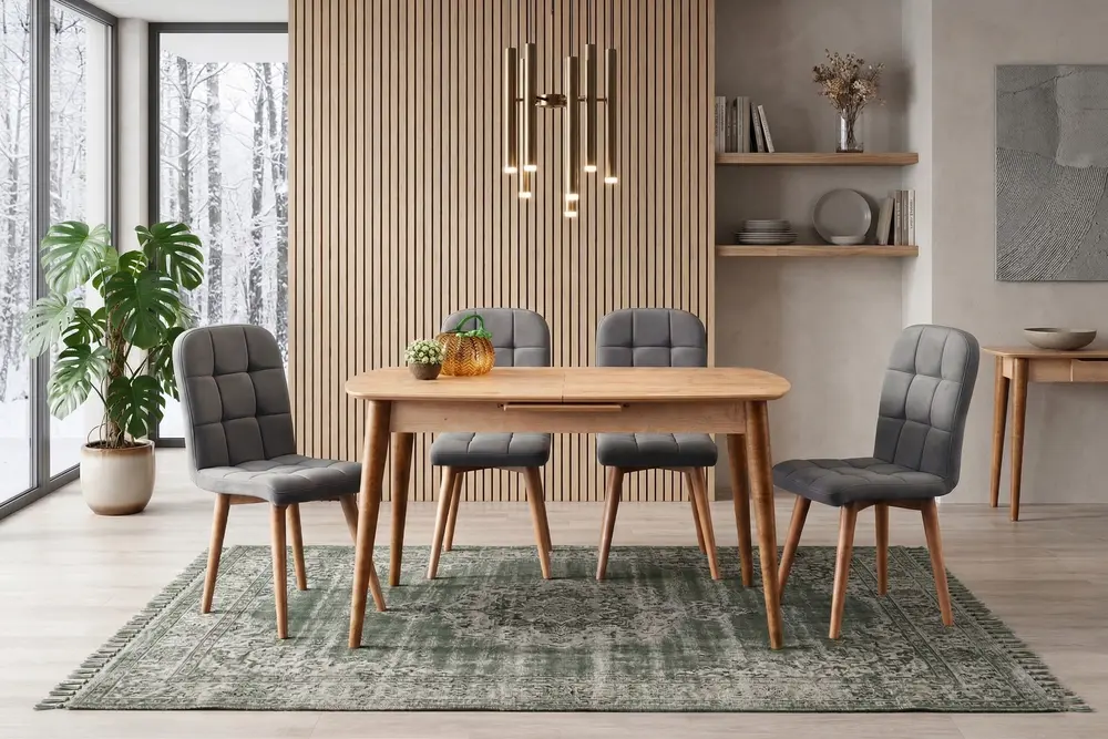 Essen Masa Ve Etro Sandalye Takımı, Safir Meşe, 130X80