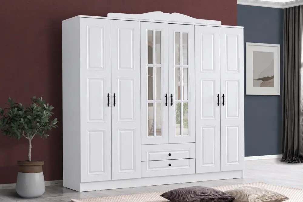Country West Mdf Gardırop Beyaz, 6 Kapaklı