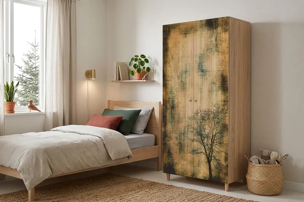 Stil 2 Kapaklı Gardırop, Ağaç Desenli