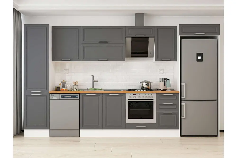 Alvinka 385X222 Cm Klasik Mebran Mutfak Dolabı, Mbb E90B50S45 2 Mebran Antrasit Mdf