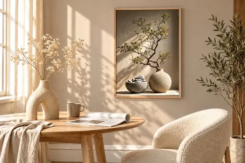 Muyika Stil Doğal Taş Ve Bonsai Dalı Temalı Tablo