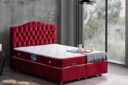 Zümrüt New Baza Başlık Ve Orthosoft Yatak, Bordo, 90X190