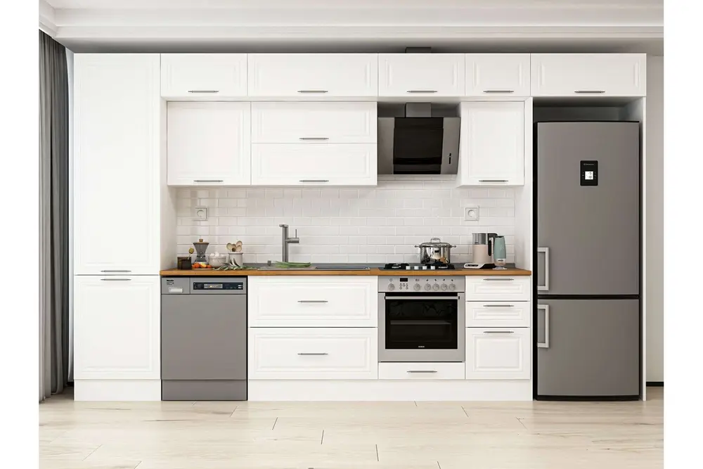 Alvinka 385X240 Cm Klasik Mebran Mutfak Dolabı, Mbb E80B60S45 2 Mebran Beyaz Suntalam