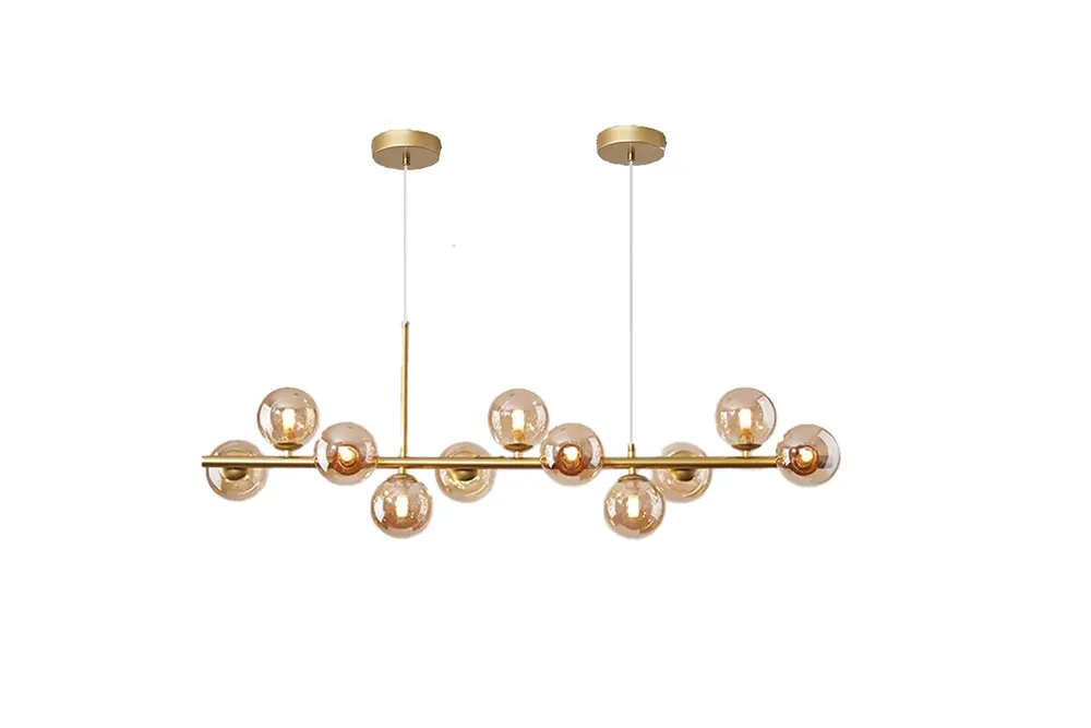 Eskitme Gold Kasalı Onbirli Avize, Bal Camlı
