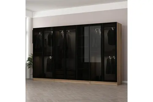 Kale 7 Füme Cam Kapaklı 2 Çekmeceli Dolap, Dore Füme Cam, 190 Cm