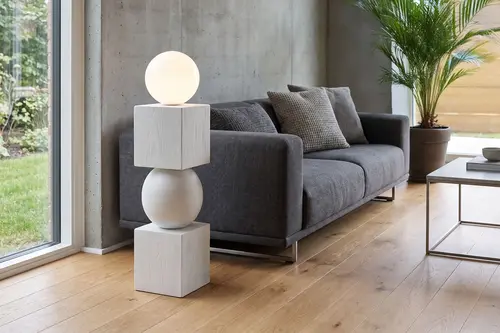 Sphere Masif Ahşap Küre Lambader, Beyaz