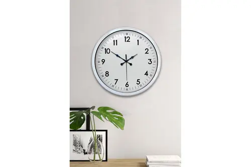 Beyaz Metal Standart Duvar Saati 40 Cm