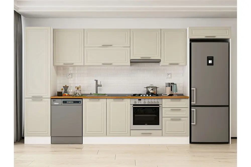 Alvinka 390X222 Cm Klasik Mebran Mutfak Dolabı, Mbb E90B50S50 1 Mebran Kumtaşı Suntalam