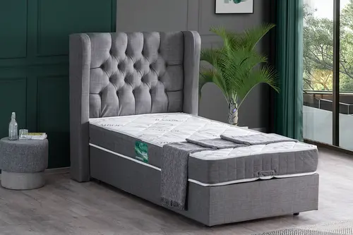 Riga Baza Başlık Ve Comfort Yatak Seti, Gri, 90X190