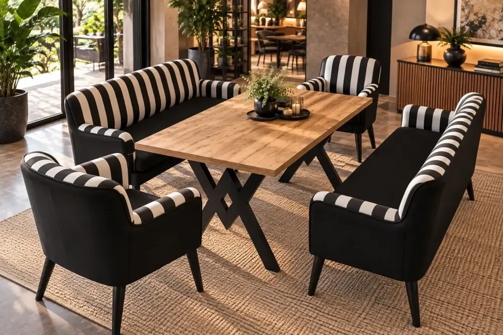 Zebra Çay Seti Masa Takımı, Siyah Ayak, Altı Kişilik