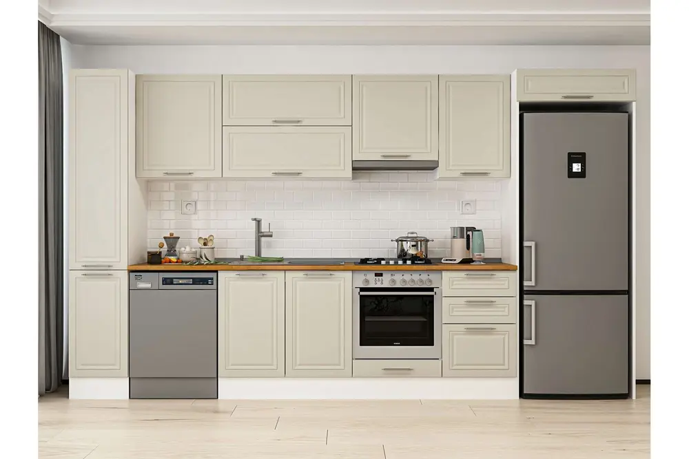 Alvinka 370X222 Cm Klasik Mebran Mutfak Dolabı, Mbb E80B40S50 1 Mebran Kumtaşı Suntalam