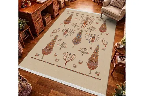 Bej Orman Dokuma Taban Halı, 623 Yng, 80X150 Cm