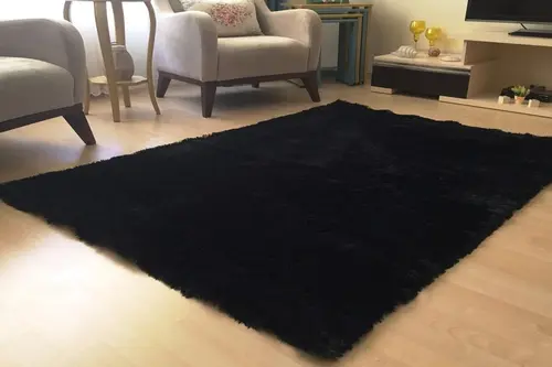 Tavşan Tüyü Dekoratif Post Halı, Siyah, 80X150