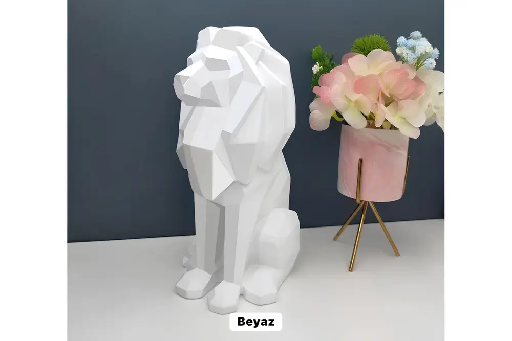 Kübik Aslan Heykel Beyaz