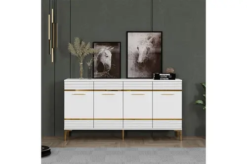 Maya Çok Amaçlı Dolap, Konsol, 150 Cm, Beyaz Altın
