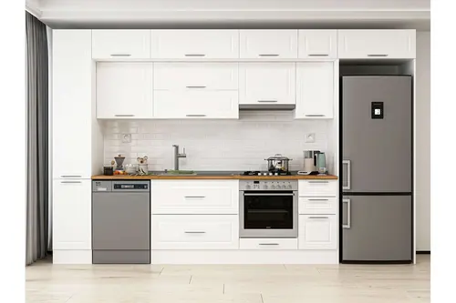 Alvinka 360X240 Cm Klasik Mebran Mutfak Dolabı, Mbb E80B40S40 1 Mebran Beyaz Suntalam