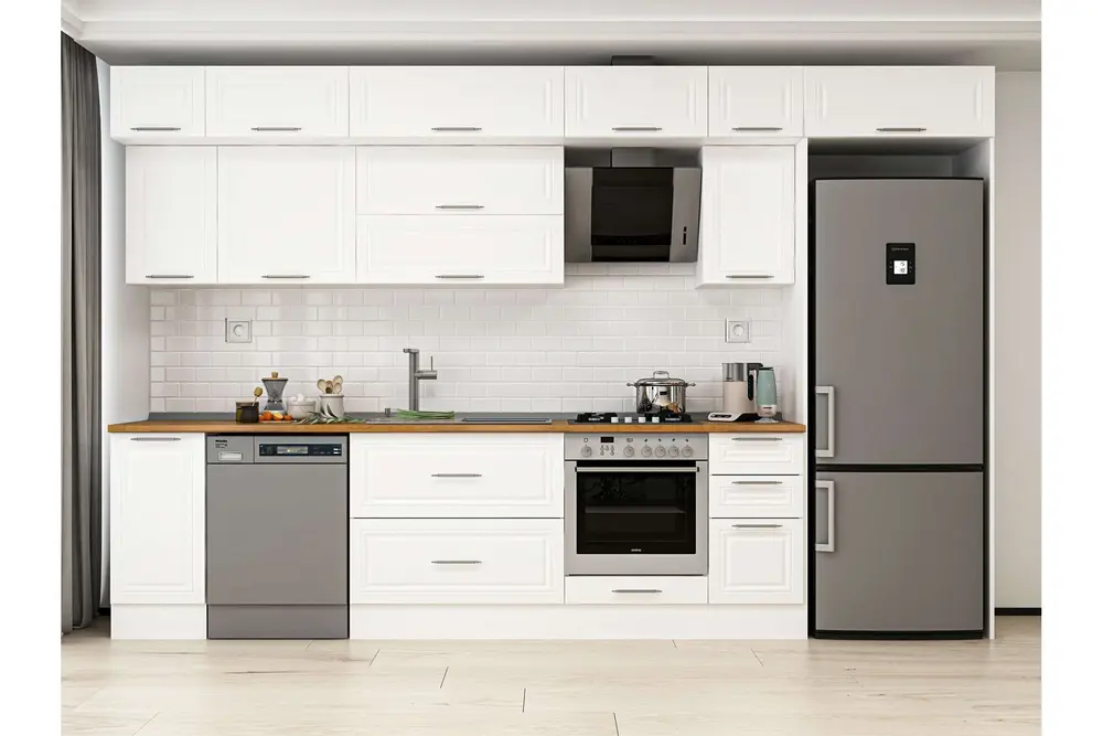 Alvinka 370X240 Cm Klasik Mebran Mutfak Dolabı, Mb E90S40S40 2 Mebran Beyaz Suntalam