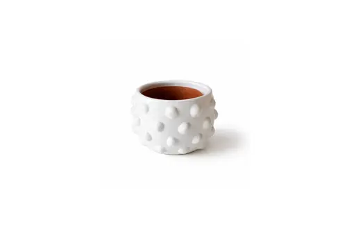 Beyaz Noktalı Terracotta Saksı Vazo Salon Ofis Dekoru