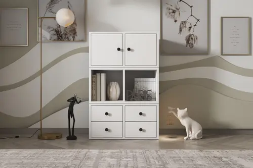 Leksa Kapaklı Çekmeceli Raflı Kitaplık 65 Cm Beyaz Ktp-1027-Ç