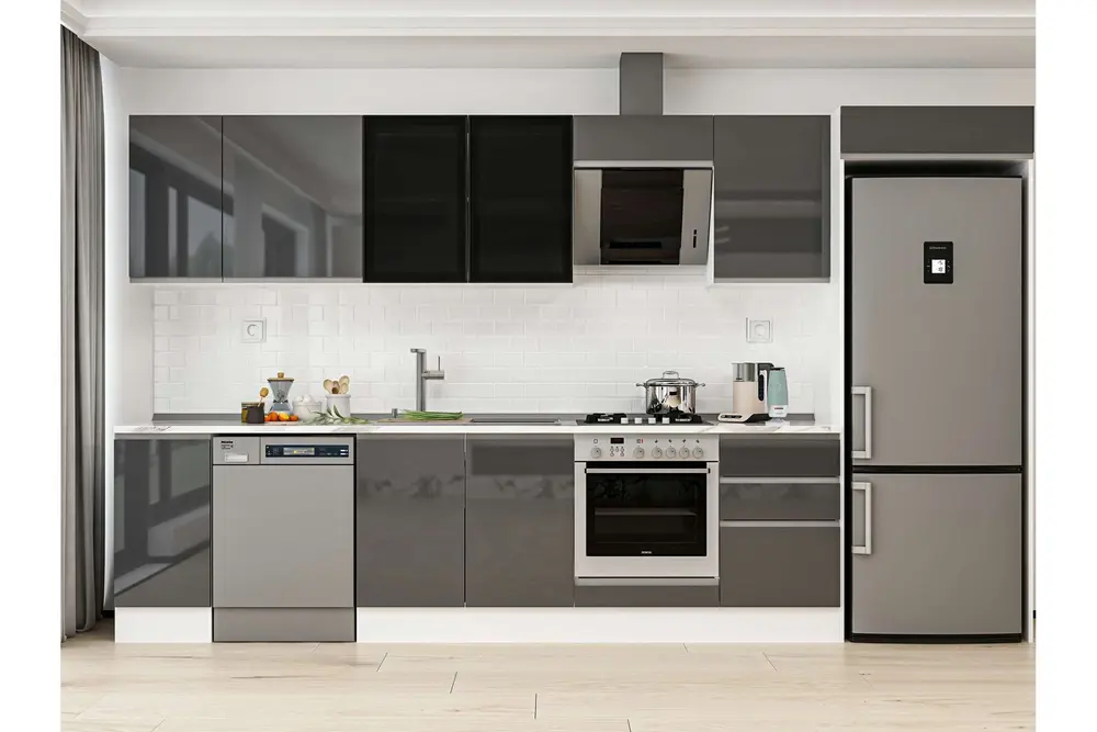 Alvinka 370X222 Cm Mutfak Dolabı, Mb E80S40S50 3 Antrasit Suntalam