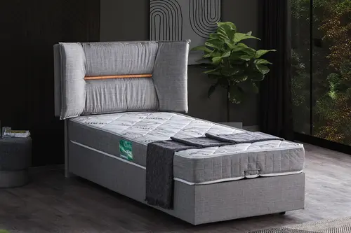 Lizbon Baza Başlık Ve Comfort Yatak Seti, Gri, 90X190