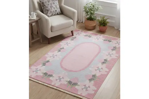 Çiçek Baskılı Dokuma Taban Halı, 135 Yng, 60X120 Cm
