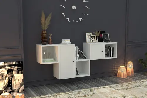 Leksa 2 Kapaklı Duvar Raflı Kitaplık 170 Cm Beyaz Ktp-1443-Ç