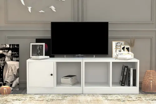 Leron Rafli Kitaplikli Tv Ünitesi Beyaz 130 Cm Tvt 1002 Ç