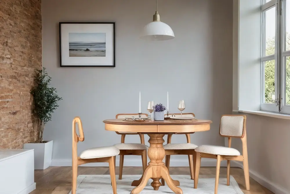 Loft Natural Ahşap Oval Masa Takımı, 80X120