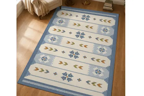 Mavi Blok Dokuma Taban Halı, 656 Yng 80X150 Cm