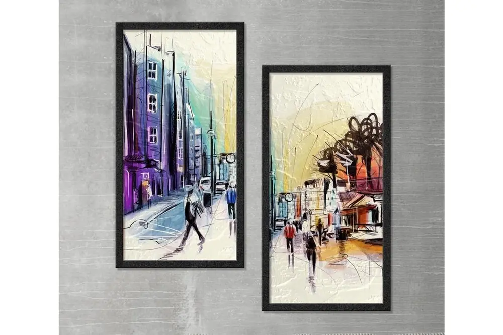 Ahşap Yağlı Boya Dokulu Tablo, City