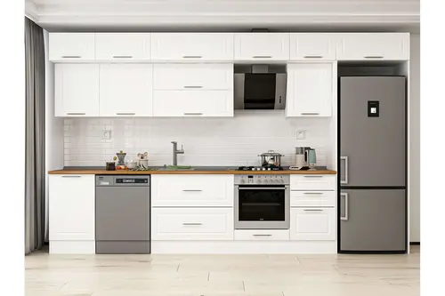 Alvinka 390X240 Cm Klasik Mebran Mutfak Dolabı, Mb E90S50S50 2 Mebran Beyaz Suntalam