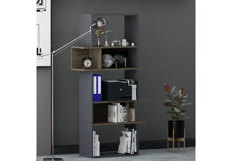 Lagomood Infy Kitaplık, Antrasit Ceviz, 5 Raflı