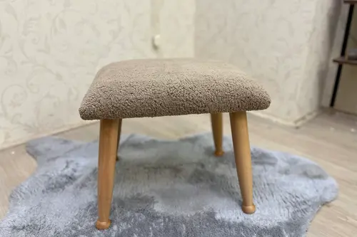 Trend Teddy Puf, Kahverengi, Naturel Ahşap Ayak