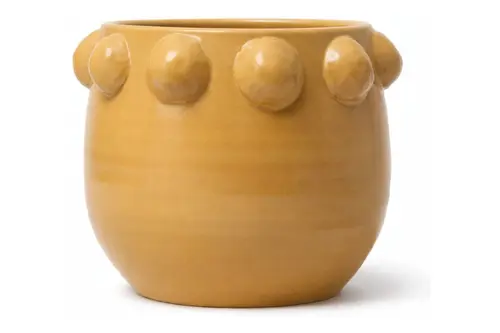 El Yapımı Sarı Noktalı Kabartmalı Terracotta Saksı