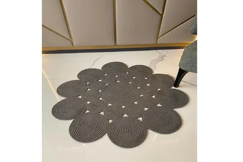 Halımax Milda Jüt Hasırlı El Örgüsü Kilim 68 Koyu Gri Yuvarlak Halı 120X120