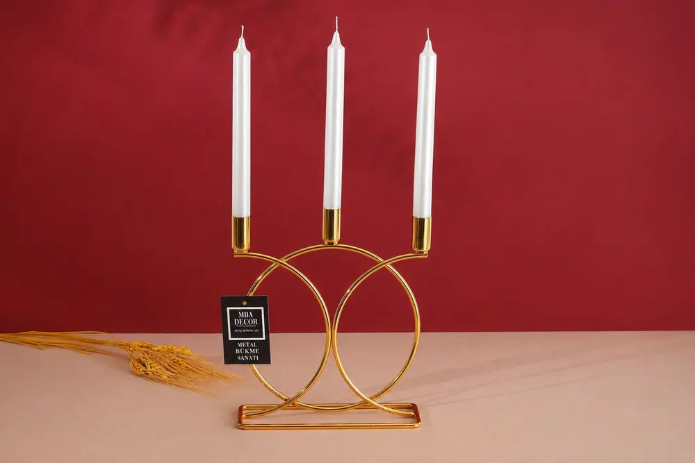 Mba Geometri Şamdan Mumluk, Gold, 20X7X24 Cm