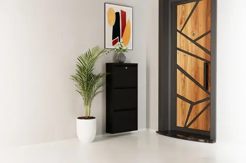 Vega Kilitli Metal Ayakkabılık, Siyah, 3 Kapaklı