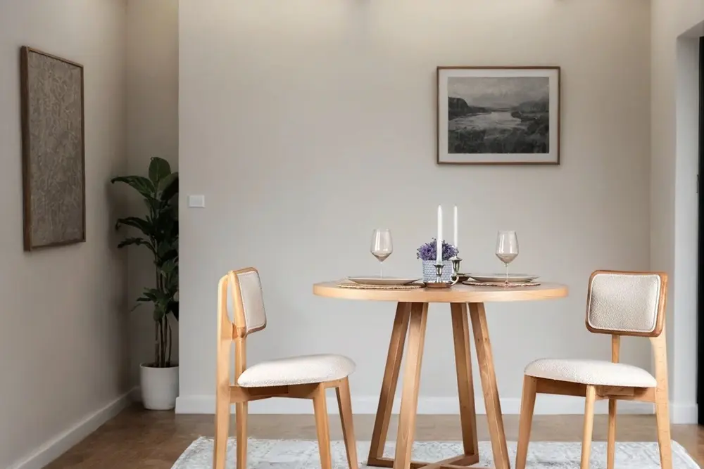 Mavera Natural Ahşap Yuvarlak Masa Takımı, 100X100
