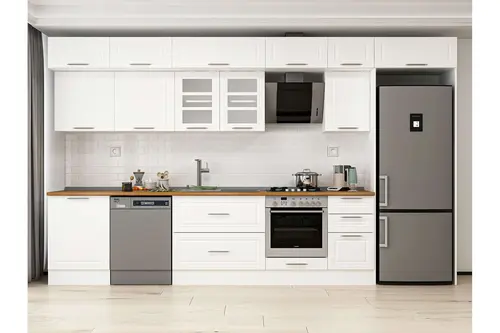 Alvinka 395X240 Cm Klasik Mebran Mutfak Dolabı, Mb E90S60S45 3 Mebran Beyaz Suntalam