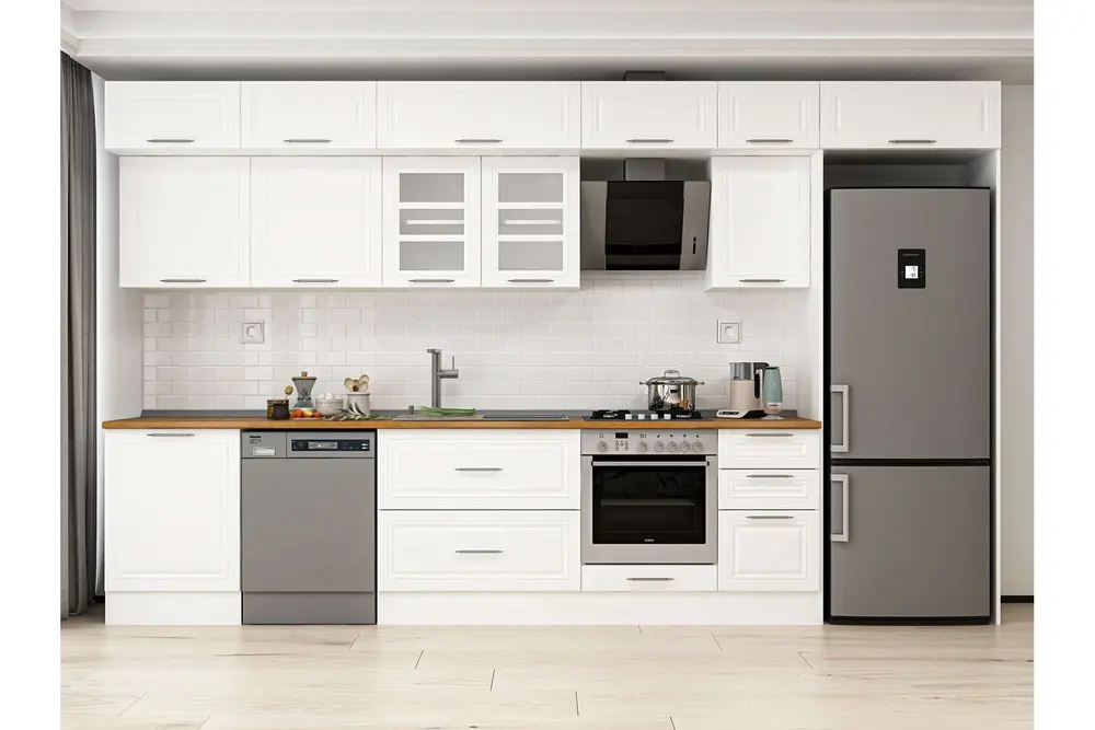 Alvinka 395X240 Cm Klasik Mebran Mutfak Dolabı, Mb E90S60S45 3 Mebran Beyaz Suntalam