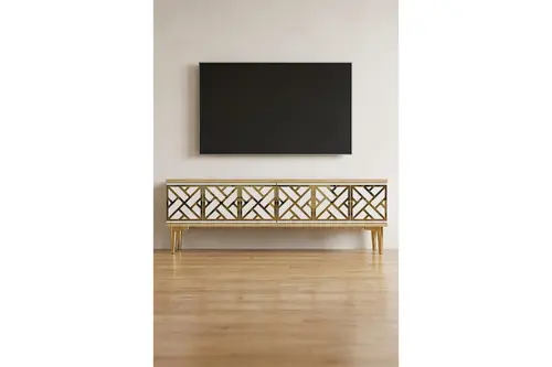 Arex Tv Sehpası Safirmeşe Beyaz Gold 120 Cm Tsa1238Dbg