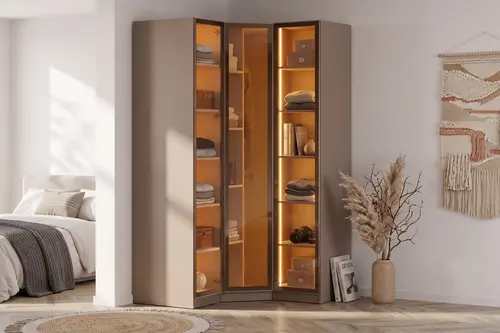 Vita Cam Köşe Mdf Gardırop, 3 Kapaklı