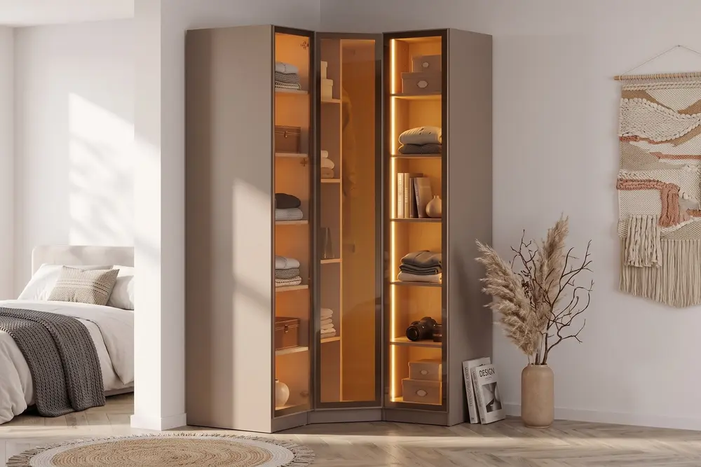Vita Cam Köşe Mdf Gardırop, 3 Kapaklı
