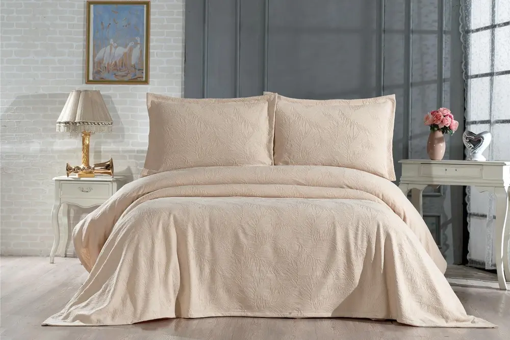 Çapa Home Fiore Yatak Örtüsü, Çift Kişilik, Bej